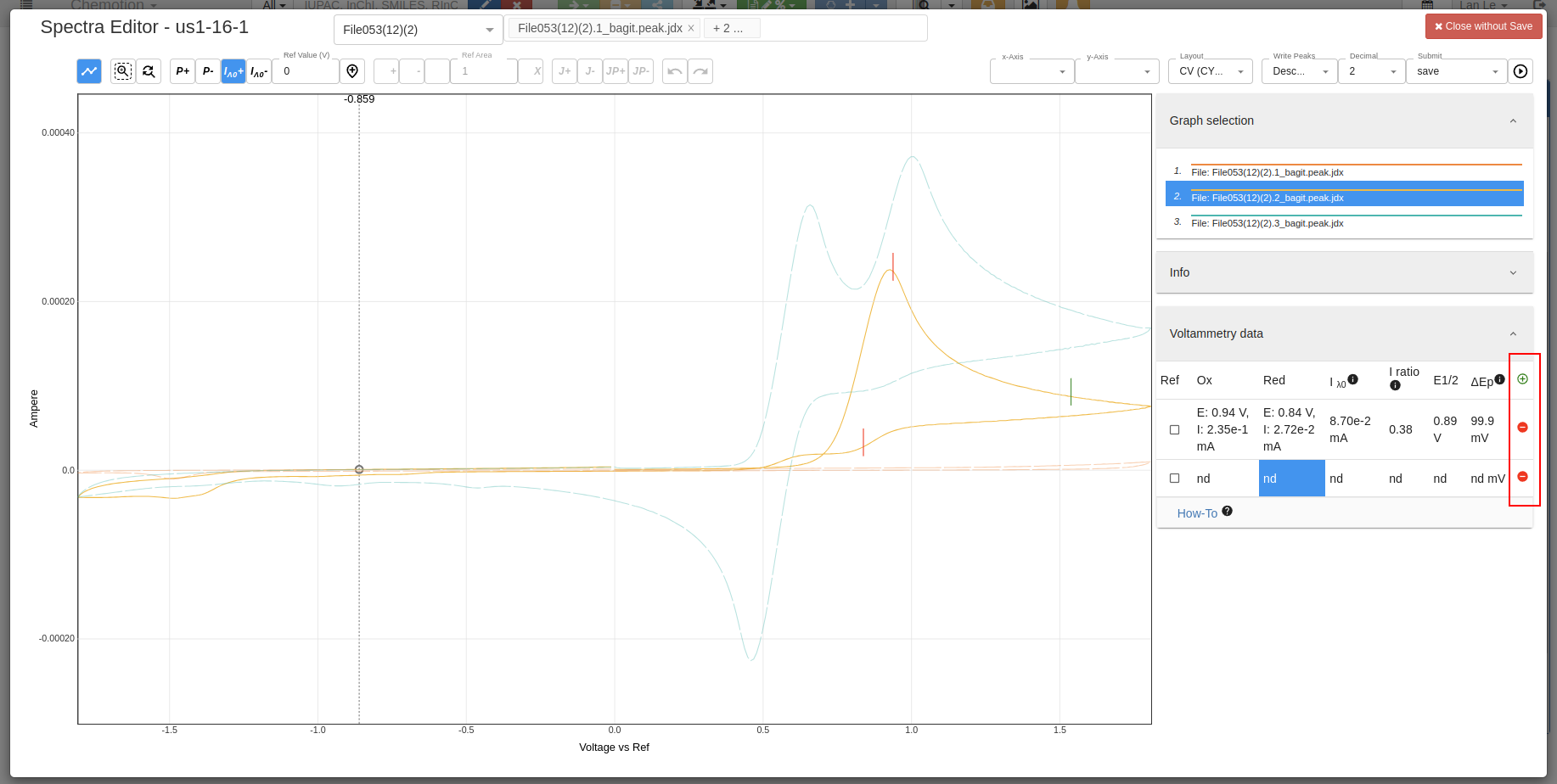 chemspectra cv add or delete peaks