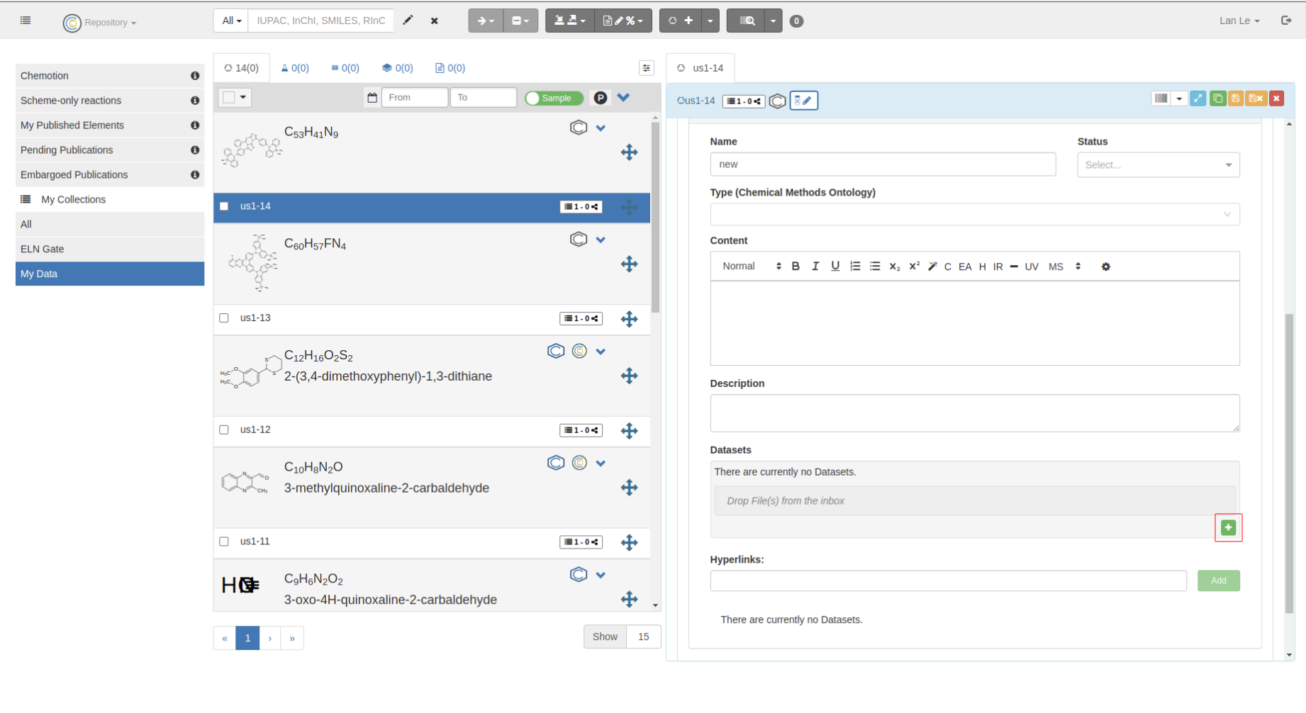 chemspectra add new analysis dataset