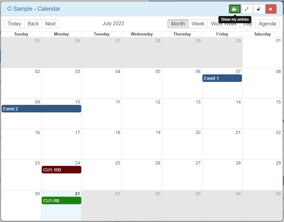 Element Calendar (Sample) with user events toggled