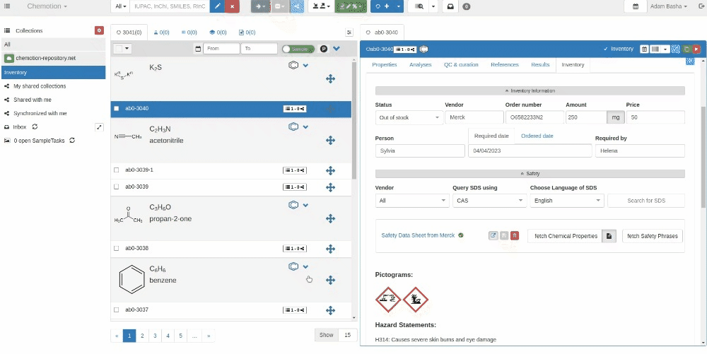 Split sample for inventory entry